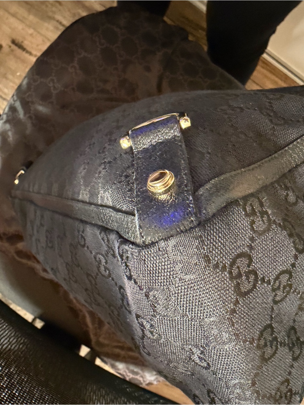 Gucci Black Monogram Canvas Satchel with Gold Hardware - Picture 12 of 15